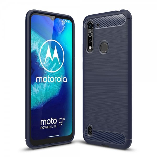 Motorola Moto G8 Power Lite Deksel Børstet Karbonfibertekstur Mörkblå