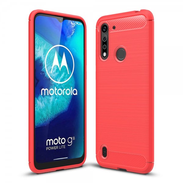 Motorola Moto G8 Power Lite Deksel Børstet Karbonfibertekstur Rød