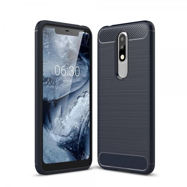 Nokia 5.1 Plus Deksel TPU Børstet Karbonfibertekstur Mörkblå