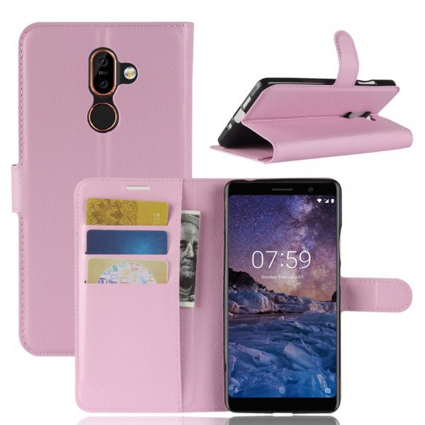 Nokia 7 Plus Plånboksetui Litchi Rosa