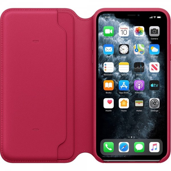 Original iPhone 11 Pro Max Etui Leather Folio Raspberry