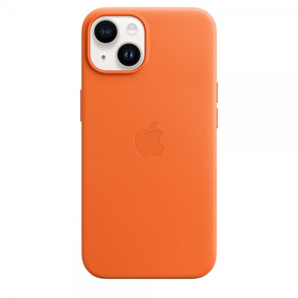 Original iPhone 14 Deksel Leather Case MagSafe Oraneje