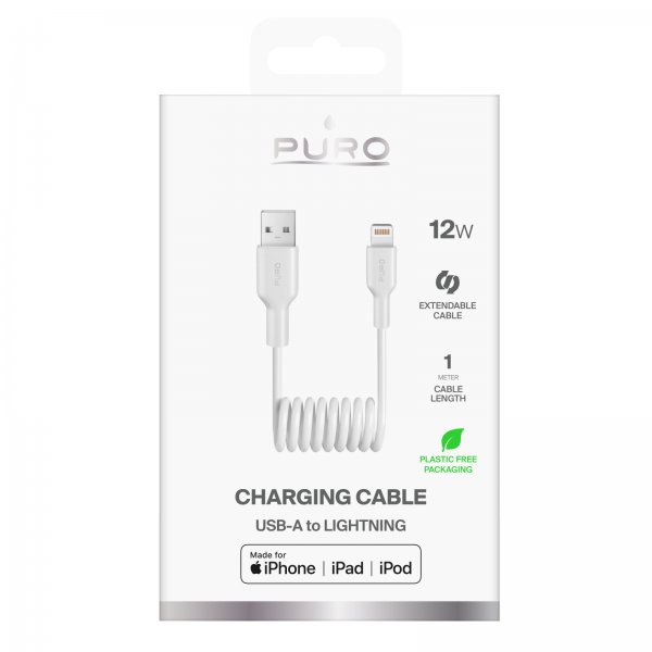 Kabel Spiral Lightning til USB-A 1m Hvit