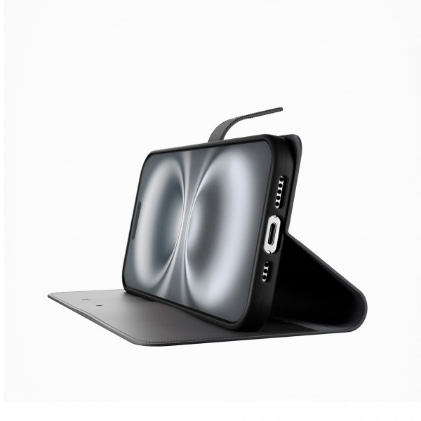 iPhone 16 Pro Etui Wallet Stand Svart