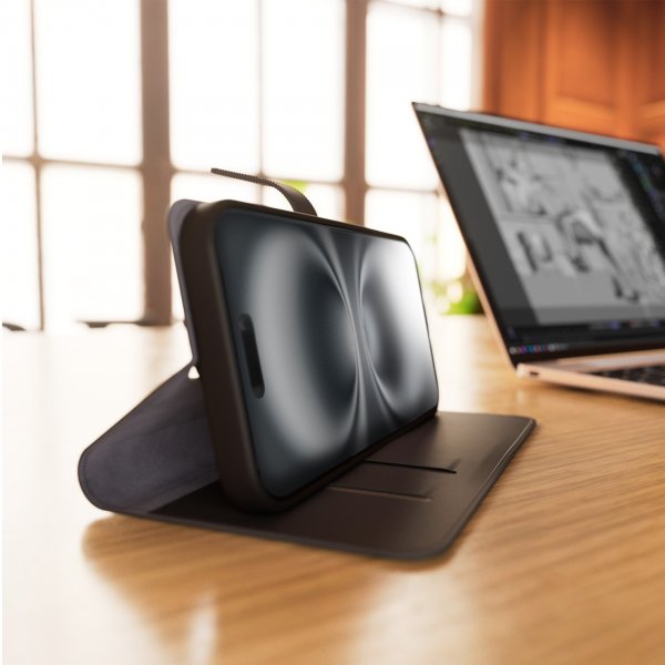 iPhone 16 Pro Etui Wallet Stand Svart