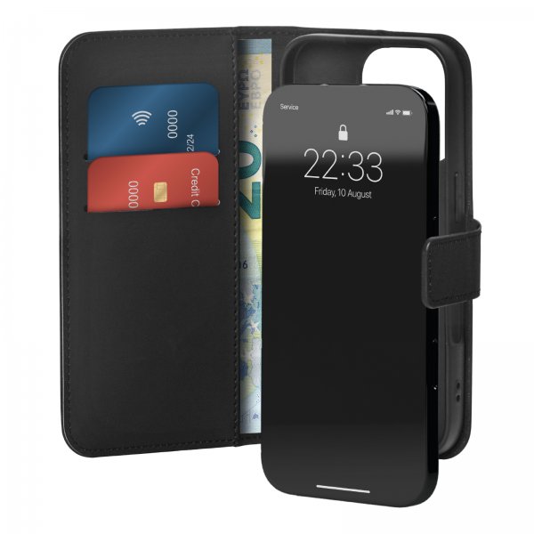 iPhone 16 Pro Etui Wallet Stand Svart