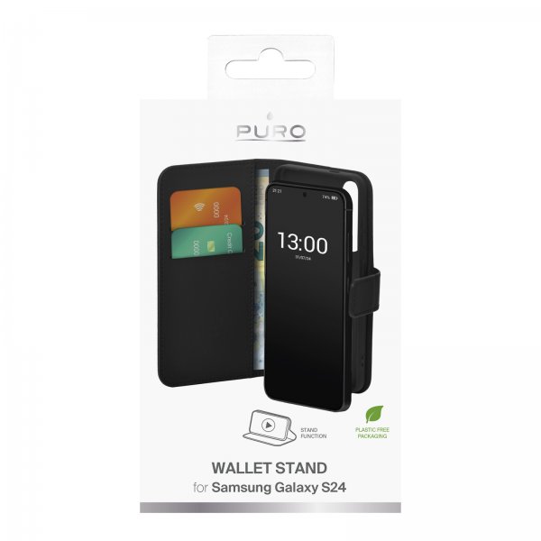 Samsung Galaxy S24 Etui Wallet Stand Svart