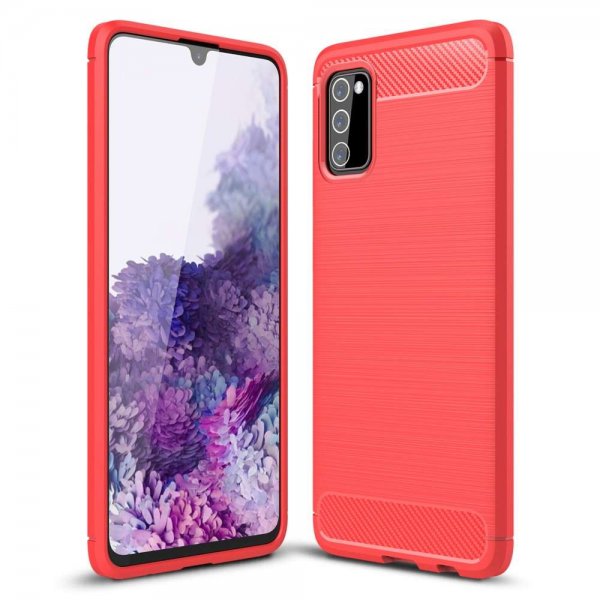 Samsung Galaxy A03s Deksel Børstet Karbonfibertekstur Rød