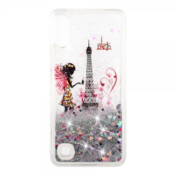 Samsung Galaxy A10 Deksel Glitter Motiv Eiffeltornet och Fjärilstjej