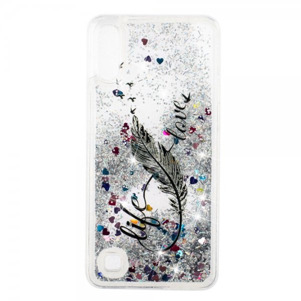Samsung Galaxy A10 Deksel Glitter Motiv Svart Fjäder