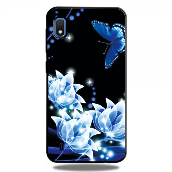 Samsung Galaxy A10 Deksel Motiv Blåa Blommor och Fjäril