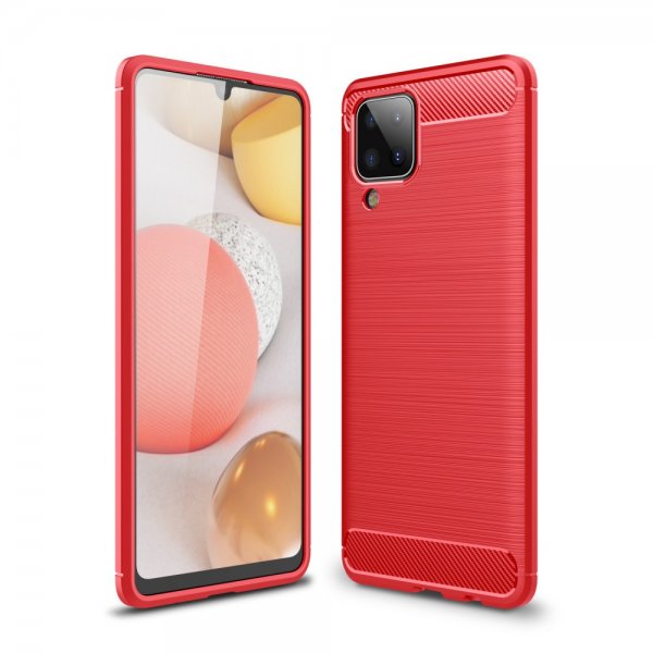 Samsung Galaxy A12 Deksel Børstet Karbonfibertekstur Rød