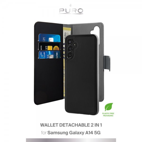 Samsung Galaxy A14 Etui Wallet Detachable 2 in 1 Svart