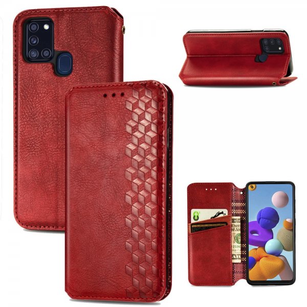 Samsung Galaxy A21s Etui Kubemønster Rød