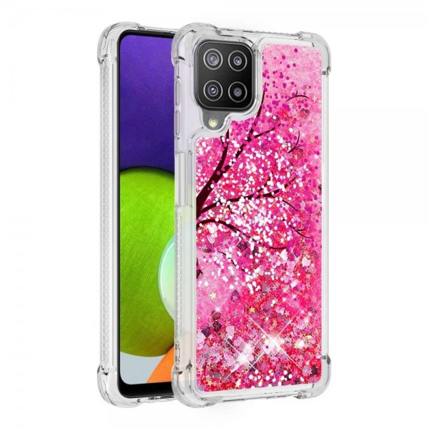 Samsung Galaxy A22 4G Deksel Flytende Glitter Motiv Kirsebærblomster