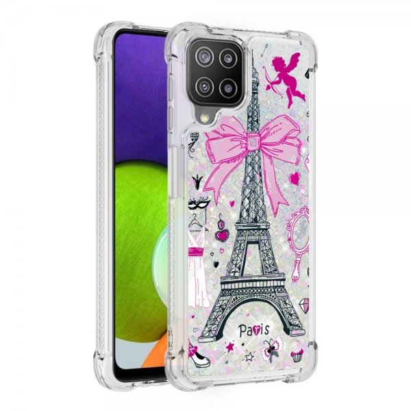 Samsung Galaxy A22 4G Deksel Flytende Glitter Motiv Paris