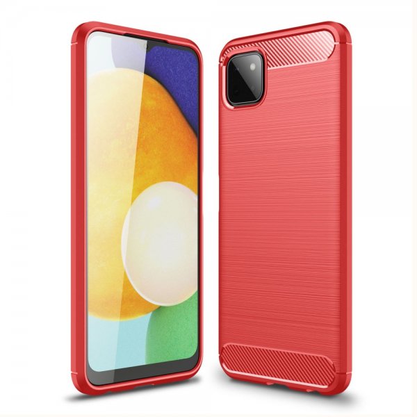 Samsung Galaxy A22 5G Deksel Børstet Karbonfibertekstur Rød