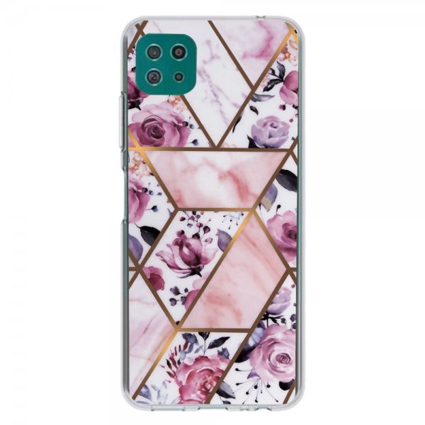 Samsung Galaxy A22 5G Deksel Marmormønster Blomster Rosa