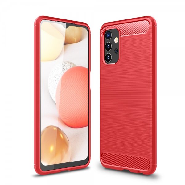 Samsung Galaxy A32 5G Deksel Børstet Karbonfibertekstur Rød