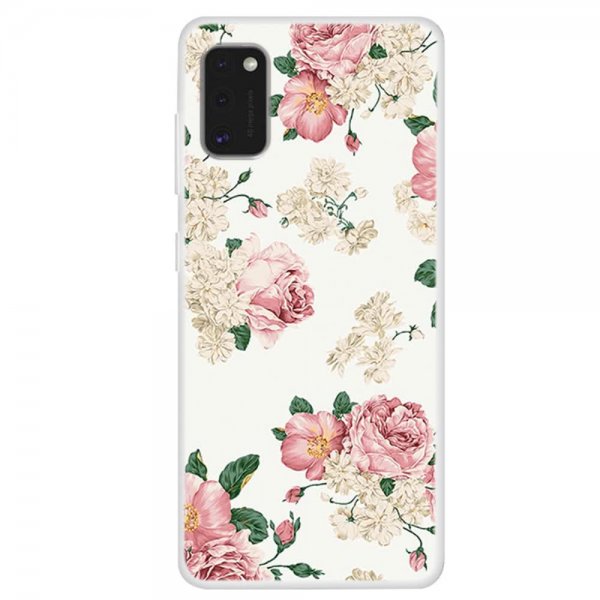 Samsung Galaxy A41 Deksel Motiv Rosa och Hvita Blommor