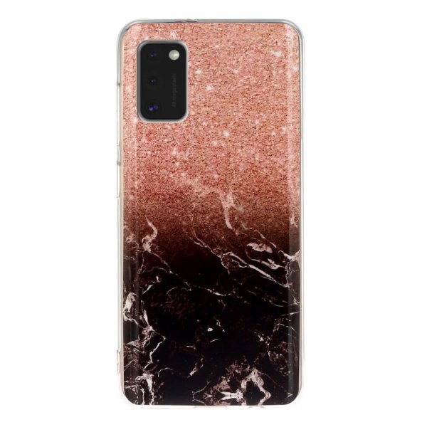 Samsung Galaxy A41 Deksel Motiv Svart Marmor Rosa Glitter