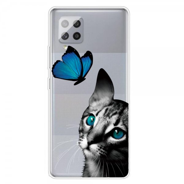 Samsung Galaxy A42 5G Deksel Motiv Katt och Fjäril