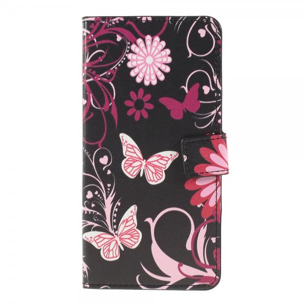Samsung Galaxy A50 Plånboksetui PU-skinn Motiv Fjärilar och Blommor