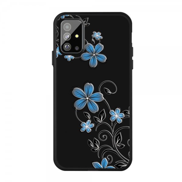 Samsung Galaxy A51 Deksel Motiv Blå Blomma på Svart