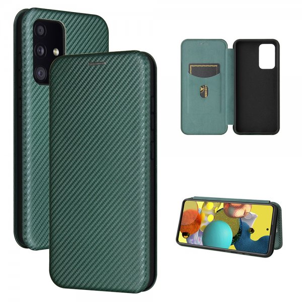 Samsung Galaxy A52/A52s 5G Etui Karbonfibertekstur Grønn