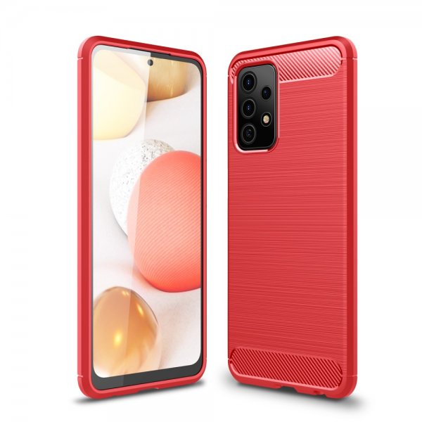 Samsung Galaxy A52/A52s 5G Deksel Børstet Karbonfibertekstur Rød