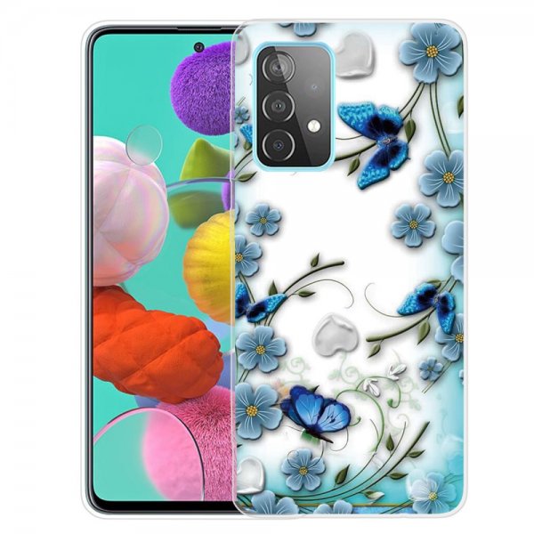 Samsung Galaxy A52/A52s 5G Deksel Motiv Blå Sommerfugl Og Blomster