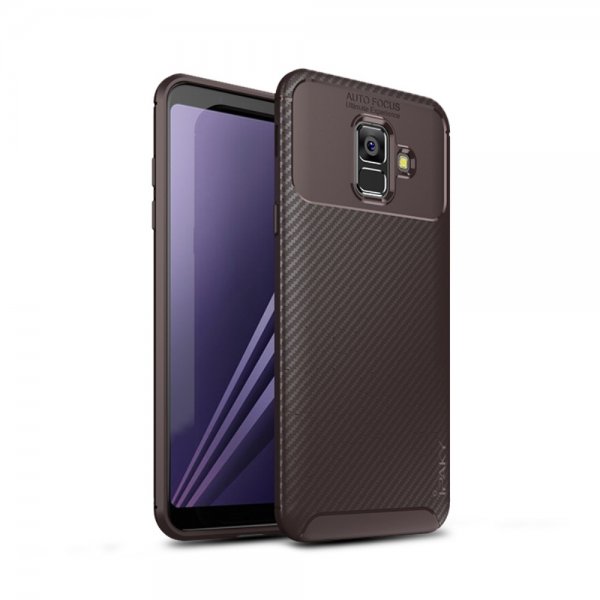 Samsung Galaxy A6 2018 MobilDeksel TPU Karbonfibertekstur Brun