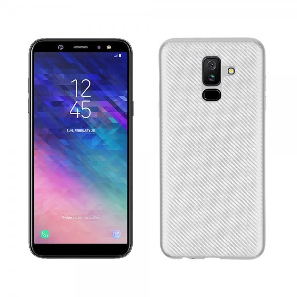 Samsung Galaxy A6 Plus 2018 MobilDeksel Karbonfiber Design Sølv