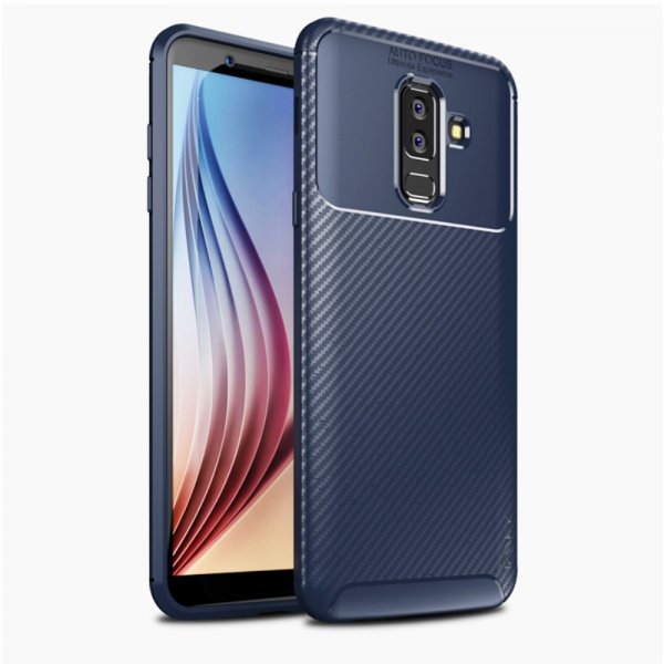 Samsung Galaxy A6 Plus 2018 MobilDeksel TPU Karbonfibertekstur Blå