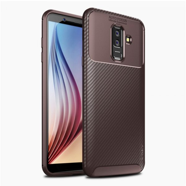 Samsung Galaxy A6 Plus 2018 MobilDeksel TPU Karbonfibertekstur Brun