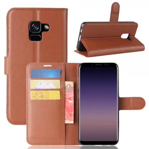 Samsung Galaxy A8 2018 Plånboksetui PU-skinn Litchi Brun