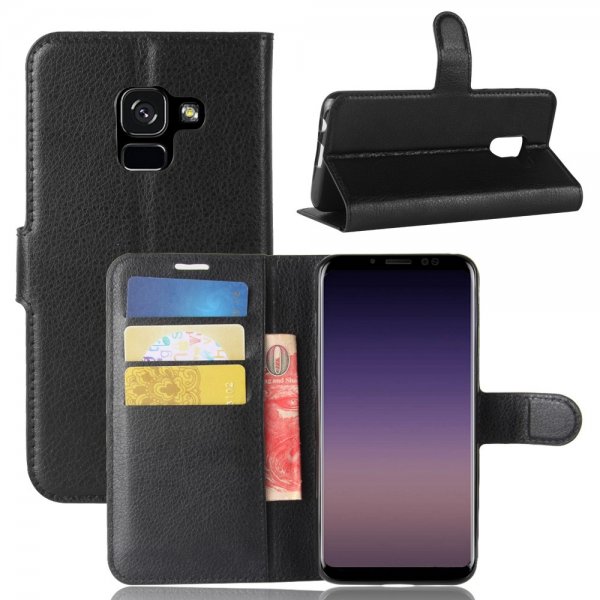 Samsung Galaxy A8 2018 Plånboksetui PU-skinn Litchi Svart