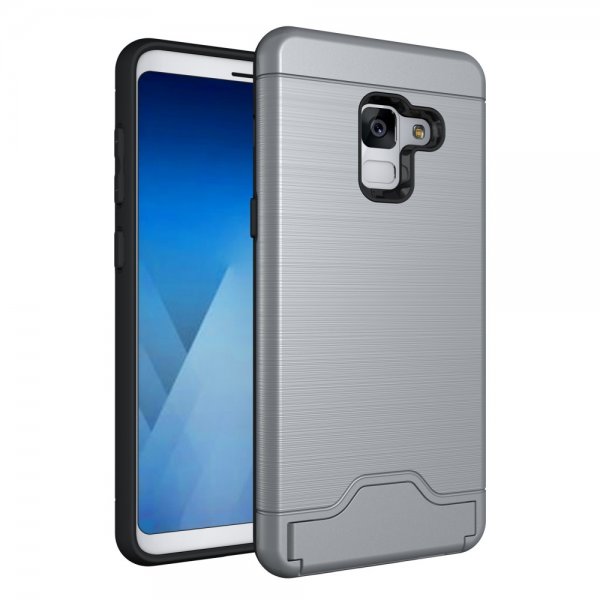 Samsung Galaxy A8 2018 Deksel HardPlast TPU KombinaTion med Kortlomme Grå