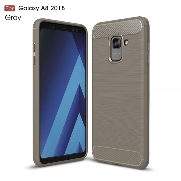 Samsung Galaxy A8 2018 Deksel TPU Børstet och Karbonfiber Design Grå