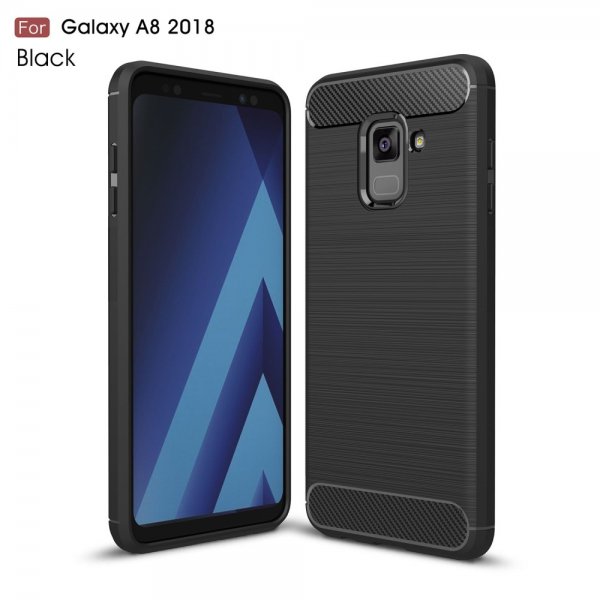 Samsung Galaxy A8 2018 Deksel TPU Børstet och Karbonfiber Design Svart