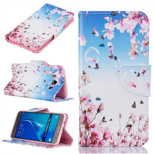 Samsung Galaxy J5 2016 MobilEtui Kortfickor Rosa Blommor