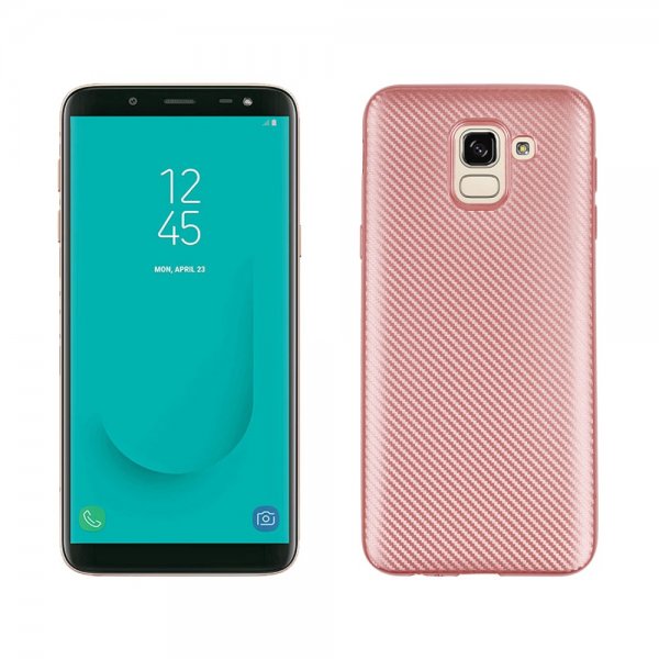 Samsung Galaxy J6 2018 MobilDeksel TPU Karbonfiberlook Rosegull