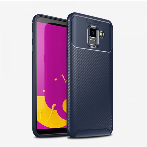 Samsung Galaxy J6 2018 MobilDeksel TPU Karbonfibertekstur Blå