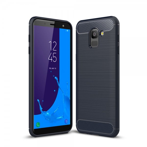 Samsung Galaxy J6 2018 Deksel TPU Børstet och Karbonfiber Design Mörkblå