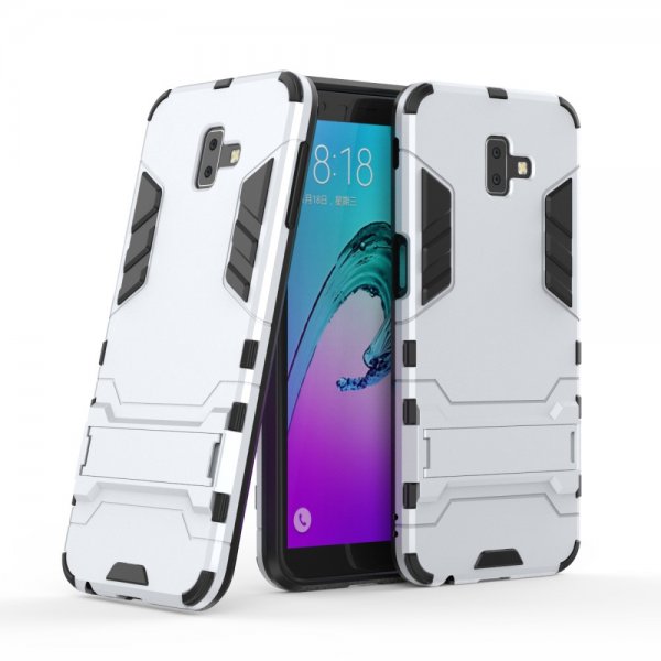 Samsung Galaxy J6 Plus Deksel Armor Stativ TPU Hardplast Sølv