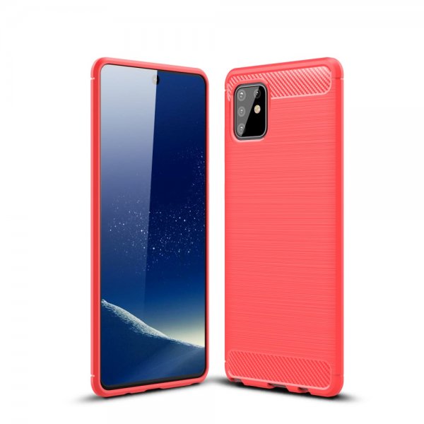 Samsung Galaxy Note 10 Lite Deksel Børstet Karbonfibertekstur Rød
