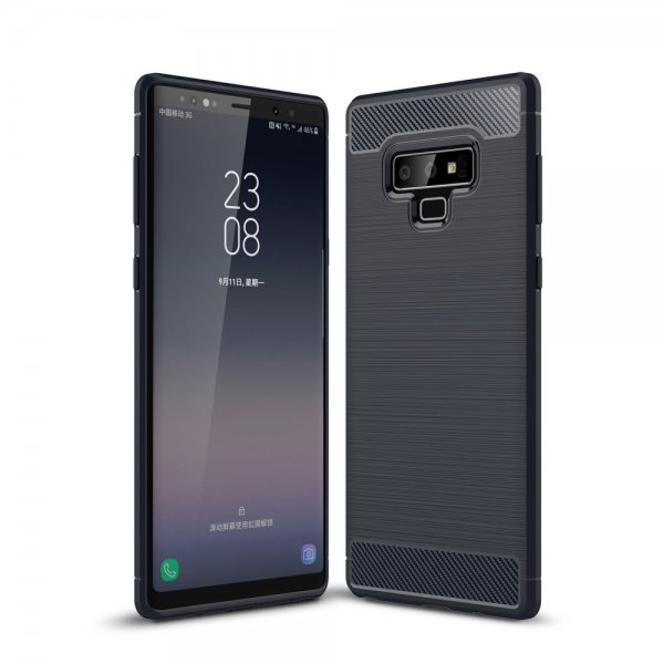 Samsung Galaxy Note 9 Deksel TPU Børstet och Karbonfiber Design Mörkblå