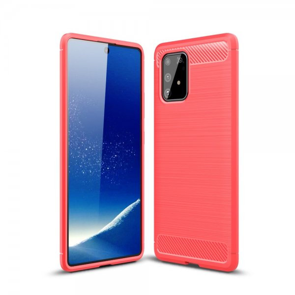Samsung Galaxy S10 Lite Deksel Børstet Karbonfibertekstur Rød