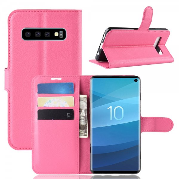 Samsung Galaxy S10 Mobilplånbok Litchi PU-skinn Magenta