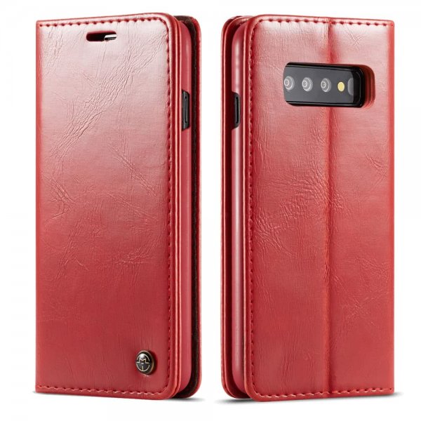 Samsung Galaxy S10 Plånboksetui Retro Vokset PU-skinn Rød